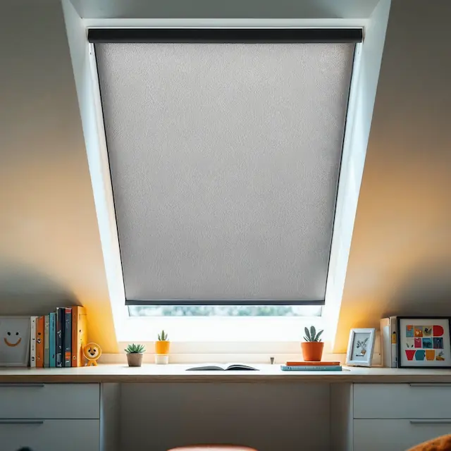 Pokój dziecięcy z dachową roletą materiałową w Sopocie