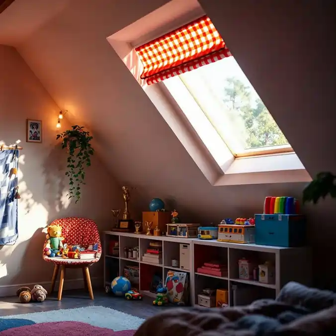 Roleta rzymska z magnesami w pokoju dziecięcym na poddaszu w Wejherowie