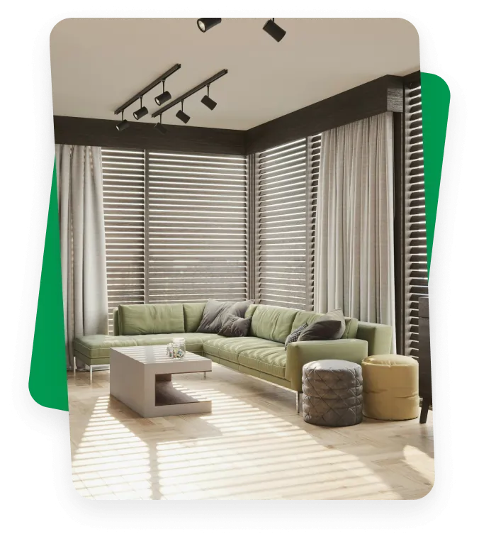 Regulowana zabudowa żaluzjowa w salonie